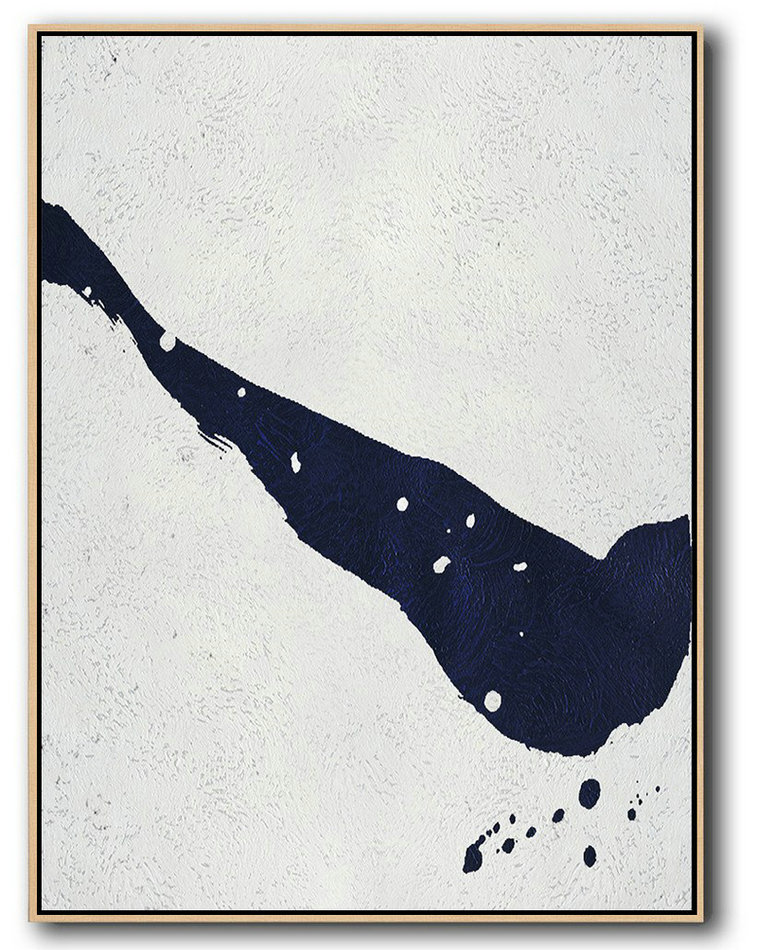 Extra Large 72" Acrylic Painting,Buy Hand Painted Navy Blue Abstract Painting Online,Modern Art Abstract Painting
